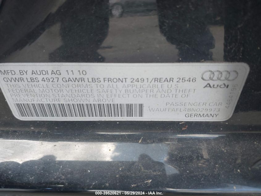 2011 Audi A4 2.0T Premium VIN: WAUFFAFL4BN029973 Lot: 39520621