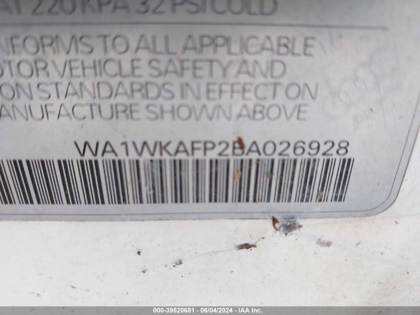 2011 Audi Q5 3.2 Premium Plus VIN: WA1WKAFP2BA026928 Lot: 39520681