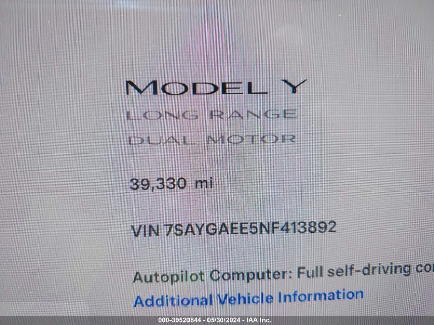 2022 TESLA MODEL Y LONG RANGE DUAL MOTOR ALL-WHEEL DRIVE - 7SAYGAEE5NF413892