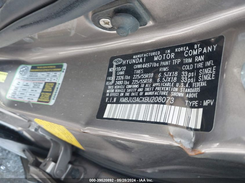 2011 Hyundai Tucson Limited VIN: KM8JU3ACXBU208073 Lot: 39520892