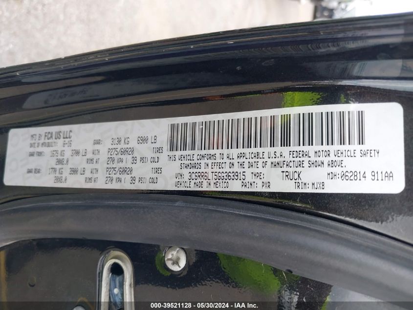 2016 Ram 1500 Lone Star VIN: 3C6RR6LT5GG363915 Lot: 39521128