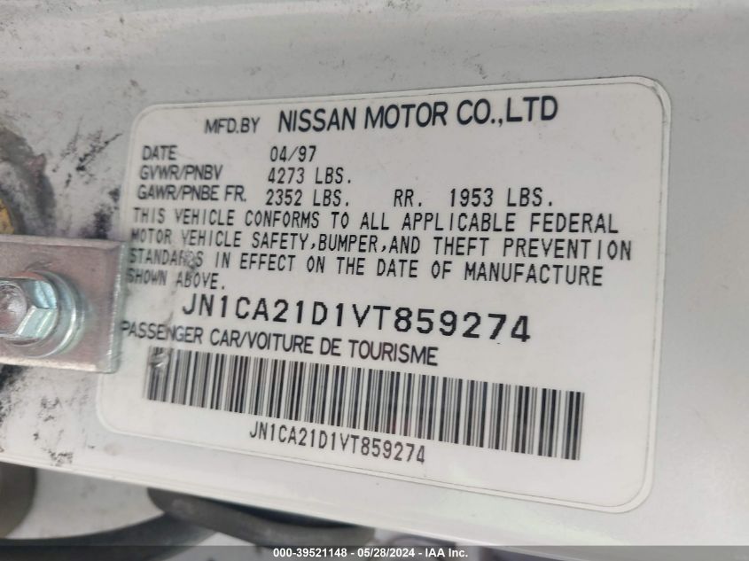 1997 Nissan Maxima Gle/Gxe/Se VIN: JN1CA21DIVT859274 Lot: 39521148