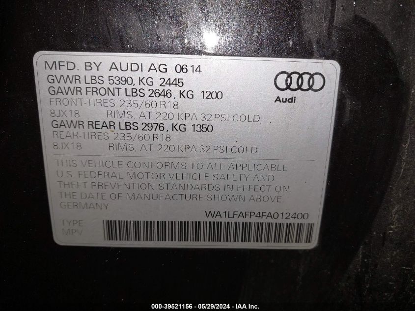 WA1LFAFP4FA012400 2015 Audi Q5 2.0T Premium