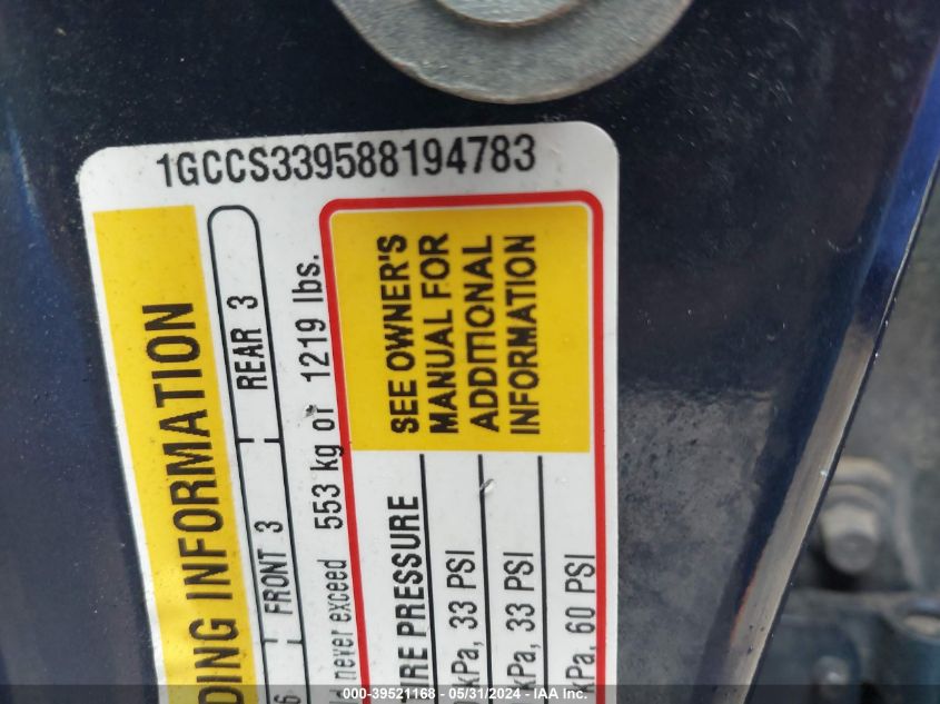 2008 Chevrolet Colorado Lt VIN: 1GCCS339588194783 Lot: 39521168