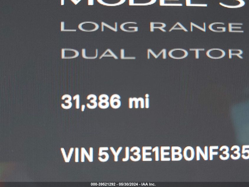 2022 TESLA MODEL 3 LONG RANGE DUAL MOTOR ALL-WHEEL DRIVE - 5YJ3E1EB0NF335329