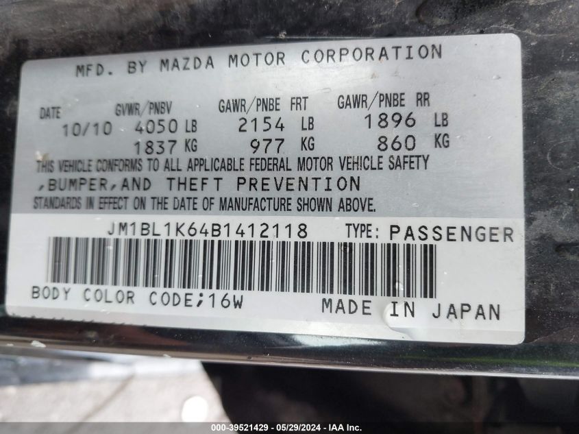 2011 Mazda Mazda3 S Sport VIN: JM1BL1K64B1412118 Lot: 39521429