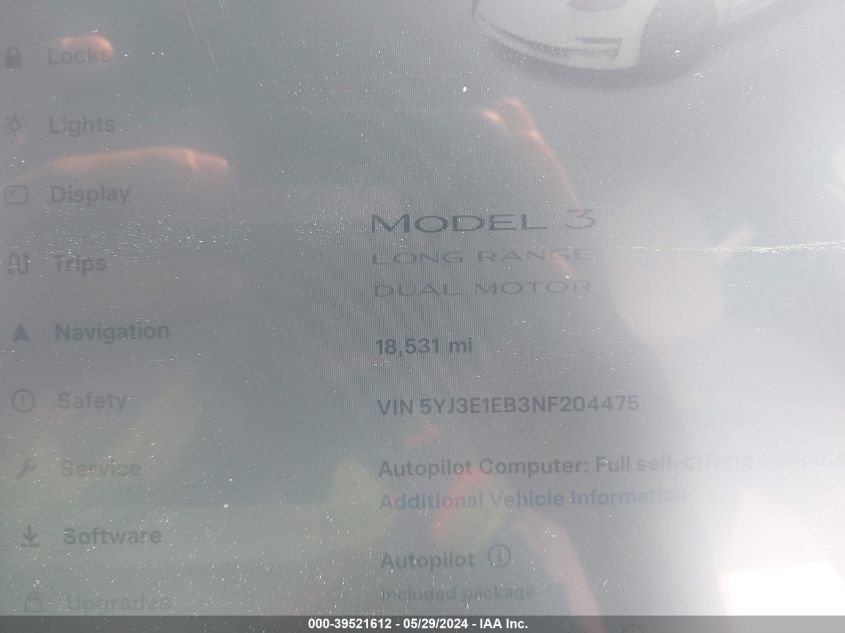 2022 Tesla Model 3 Long Range Dual Motor All-Wheel Drive VIN: 5YJ3E1EB3NF204475 Lot: 39521612