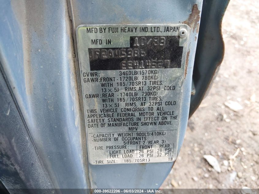 1984 Subaru Gl 4Wd VIN: JF2AM53B6EE414527 Lot: 39522206