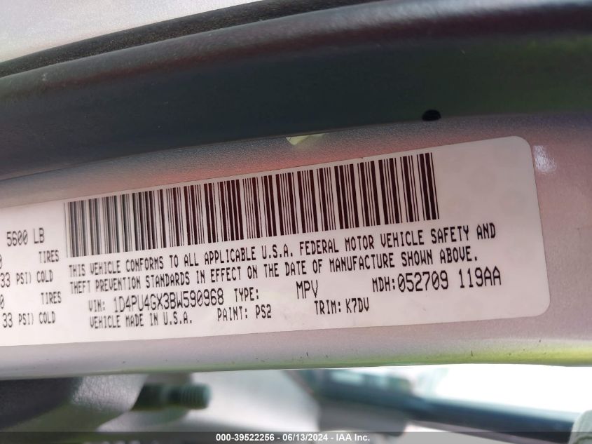 2011 Dodge Nitro Heat VIN: 1D4PU4GX3BW590968 Lot: 39522256