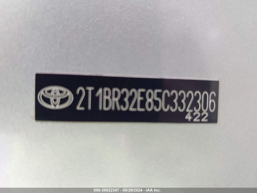 2005 Toyota Corolla Ce VIN: 2T1BR32E85C332306 Lot: 39522347