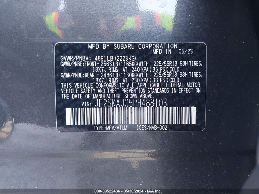 VIN JF2SKAJC5PH488103 2023 SUBARU FORESTER