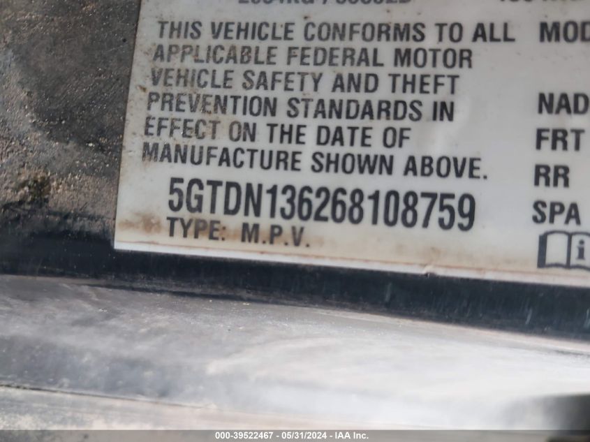 2006 Hummer H3 Suv VIN: 5GTDN136268108759 Lot: 39522467