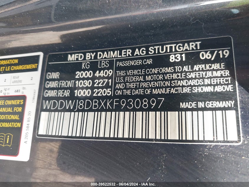 2019 MERCEDES-BENZ C 300 - WDDWJ8DBXKF930897