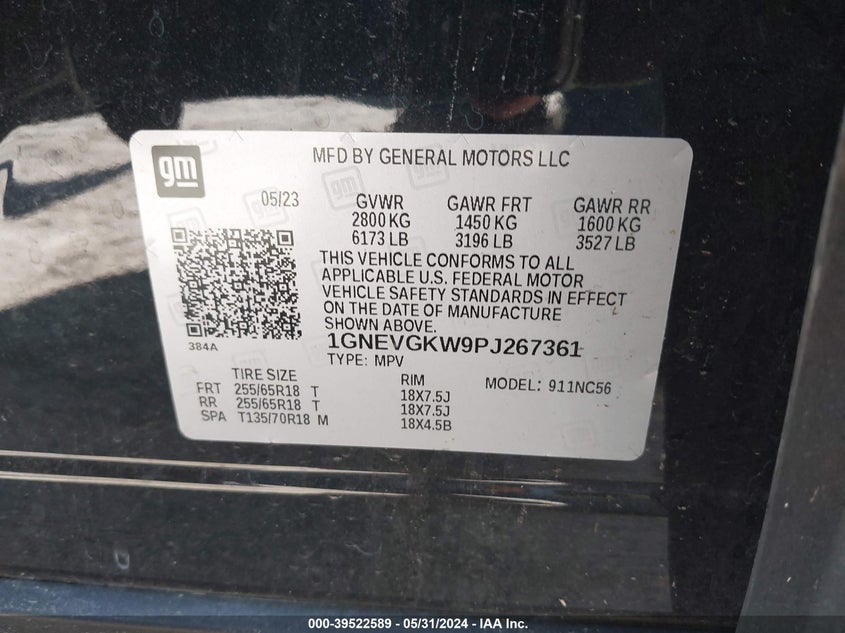 2023 Chevrolet Traverse Awd Lt Cloth VIN: 1GNEVGKW9PJ267361 Lot: 39522589