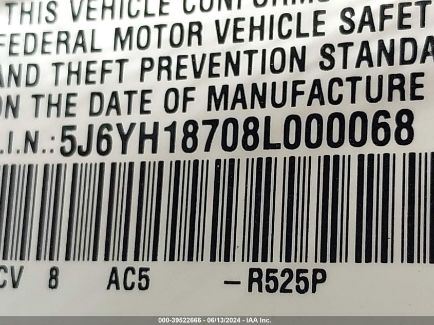 2008 Honda Element Ex VIN: 5J6YH18708L000068 Lot: 39522666