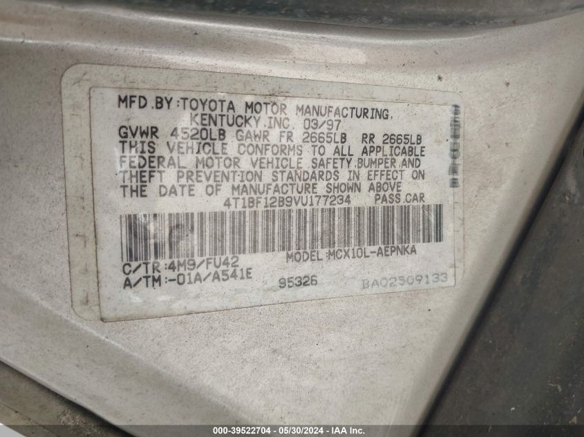 1997 Toyota Avalon Xl VIN: 4T1BF12B9VU177234 Lot: 39522704