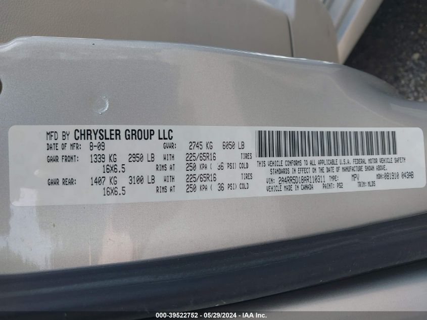 2010 Chrysler Town & Country Touring VIN: 2A4RR5D18AR110311 Lot: 39522752