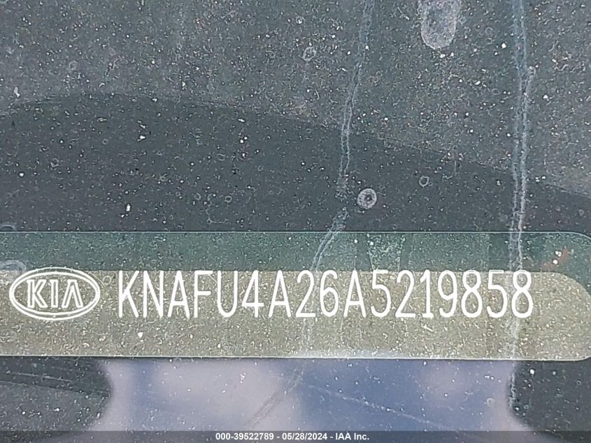 2010 Kia Forte Ex VIN: KNAFU4A26A5219858 Lot: 39522789