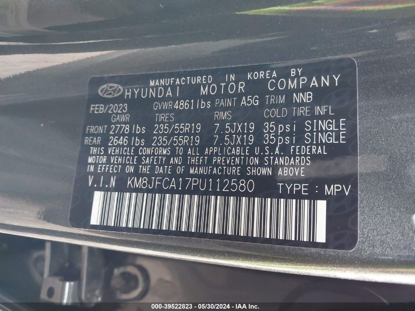 2023 Hyundai Tucson Hybrid Sel Convenience VIN: KM8JFCA17PU112580 Lot: 39522823