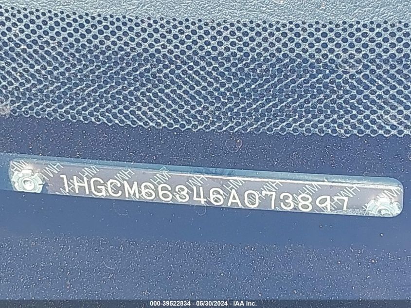 2006 Honda Accord 3.0 Lx VIN: 1HGCM66346A073897 Lot: 39522834