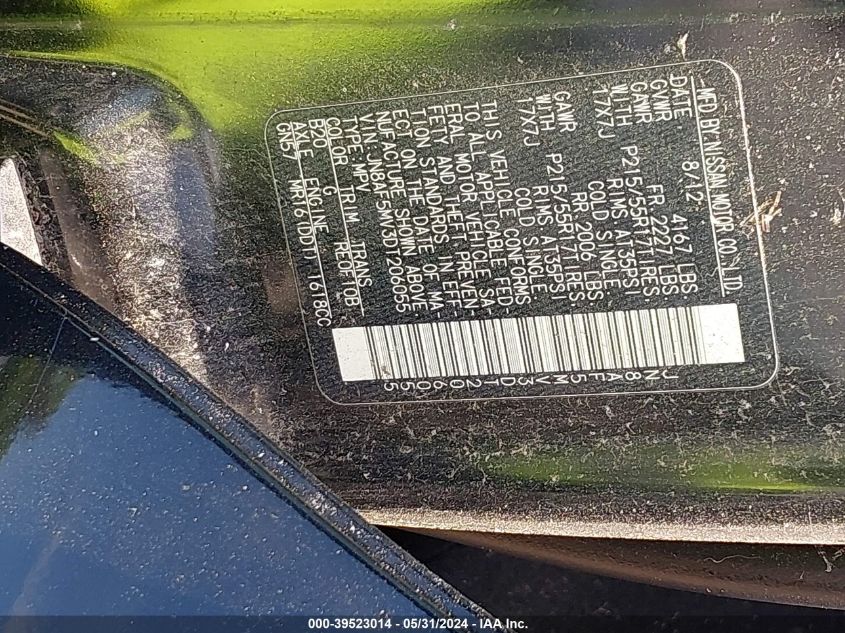 2013 Nissan Juke Sl VIN: JN8AF5MV3DT206055 Lot: 39523014