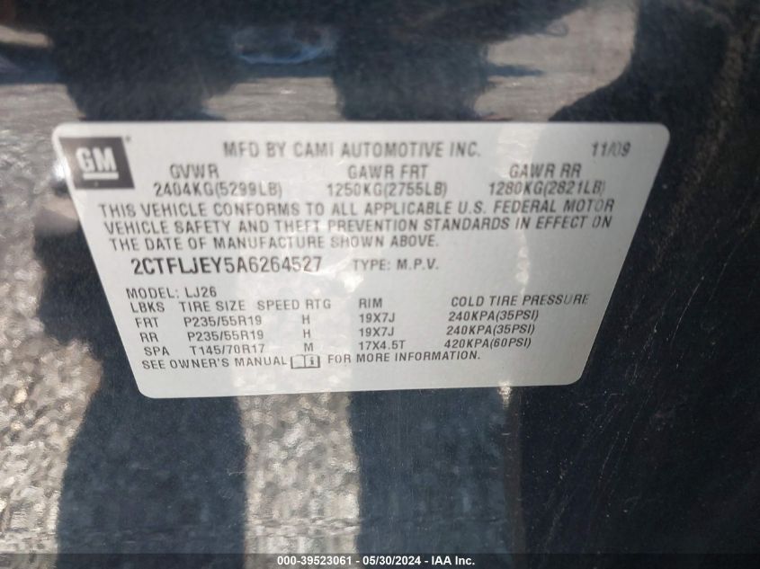 2010 GMC Terrain Slt-2 VIN: 2CTFLJEY5A6264527 Lot: 39523061