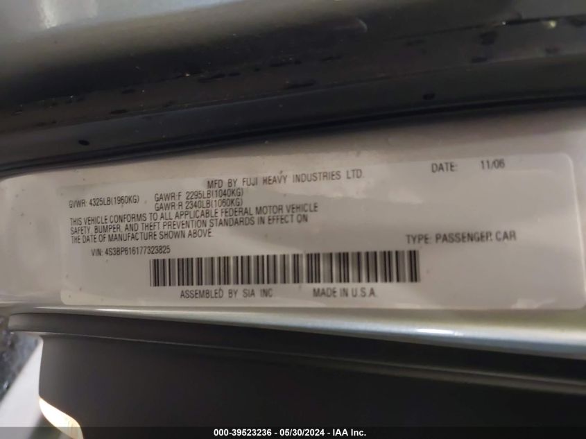 2007 Subaru Legacy 2.5I VIN: 4S3BP616177323825 Lot: 39523236