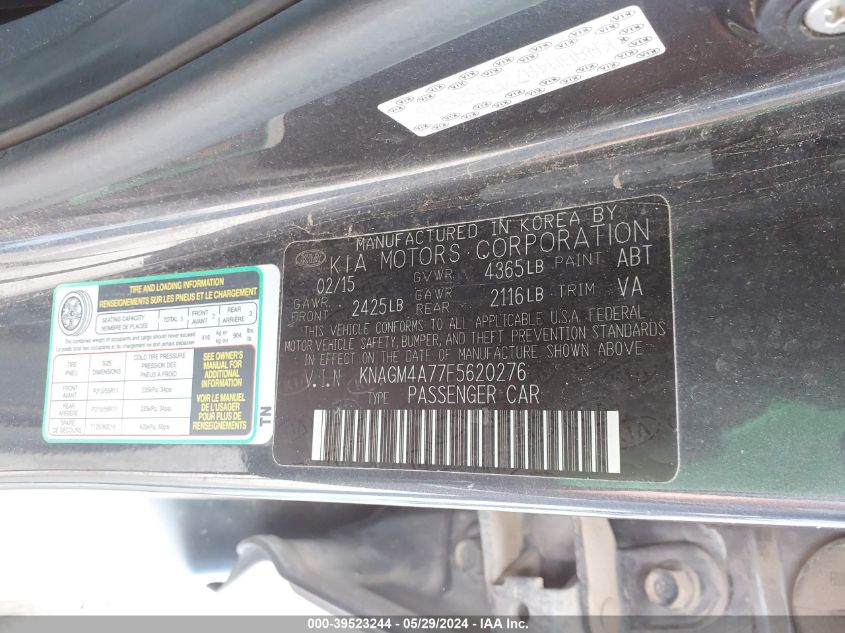 2015 Kia Optima Lx VIN: KNAGM4A77F5620276 Lot: 39523244