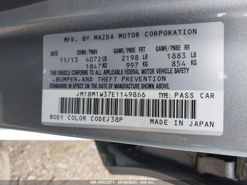 2014 Mazda Mazda3 S Grand Touring VIN: JM1BM1W37E1149866 Lot: 39523273