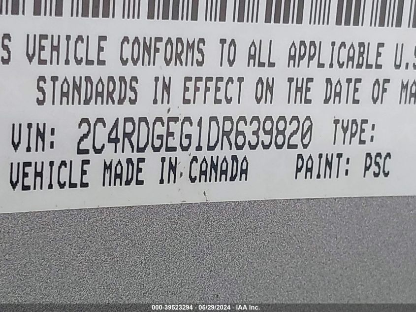 2013 Dodge Grand Caravan R/T VIN: 2C4RDGEG1DR639820 Lot: 39523294