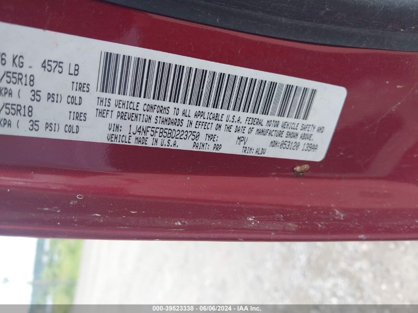 2011 Jeep Compass Limited VIN: 1J4NF5FB5BD223750 Lot: 39523338