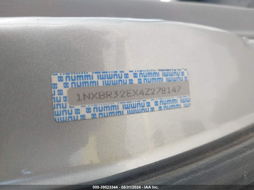 2004 Toyota Corolla Ce VIN: 1NXBR32EX4Z278147 Lot: 39523344