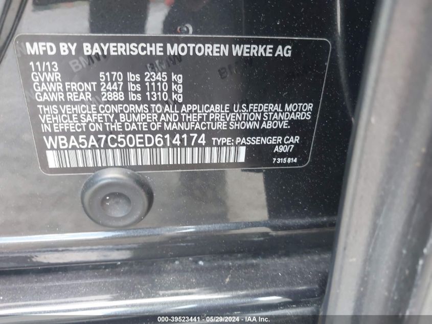 2014 BMW 528I xDrive VIN: WBA5A7C50ED614174 Lot: 39523441