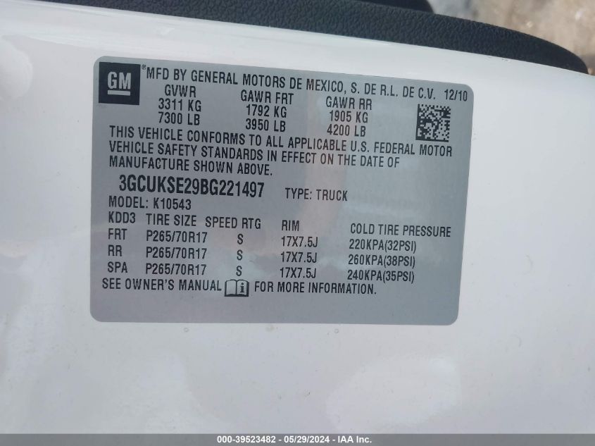 2011 Chevrolet Silverado 1500 Lt VIN: 3GCUKSE29BG221497 Lot: 39523482