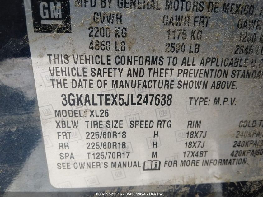 2018 GMC Terrain Sle VIN: 3GKALTEX5JL247638 Lot: 39523516