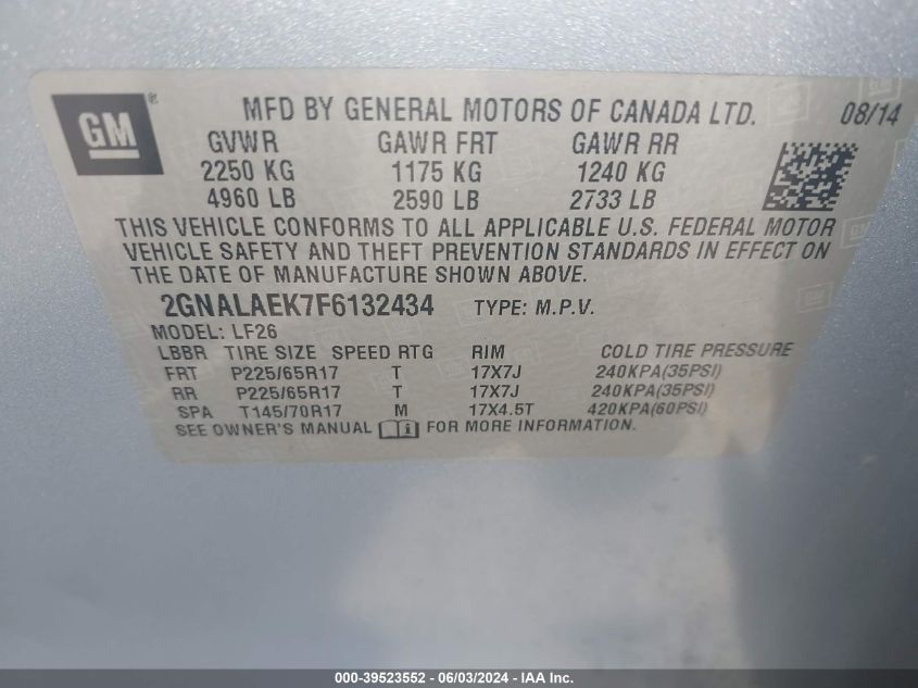 2015 Chevrolet Equinox Ls VIN: 2GNALAEK7F6132434 Lot: 39523552