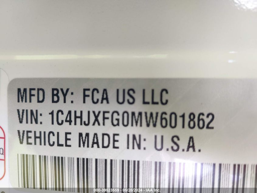 2021 Jeep Wrangler Unlimited Rubicon 4X4 VIN: 1C4HJXFG0MW601862 Lot: 39523559