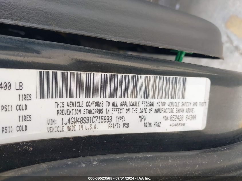 2001 Jeep Grand Cherokee Laredo VIN: 1J4GW48S91C715993 Lot: 39523565