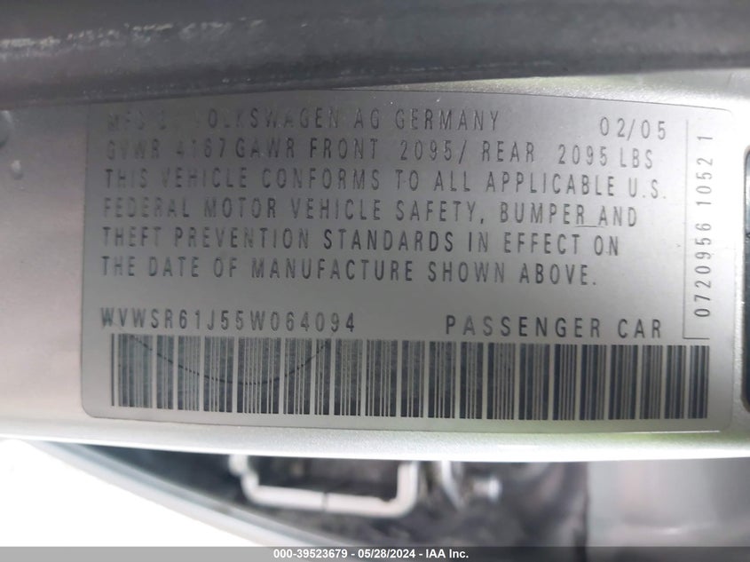 2005 Volkswagen Jetta Gls Tdi VIN: WVWSR61J55W064094 Lot: 39523679