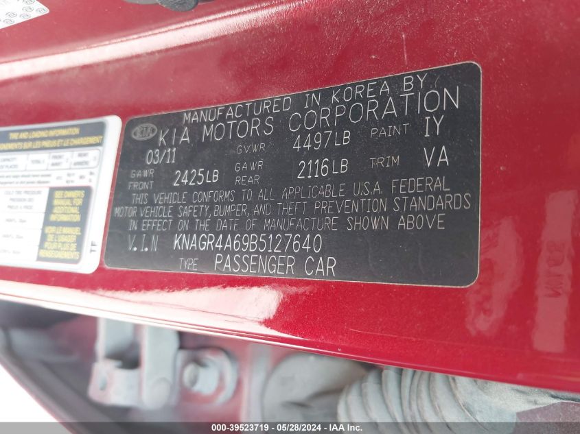 2011 Kia Optima Sx VIN: KNAGR4A69B5127640 Lot: 39523719