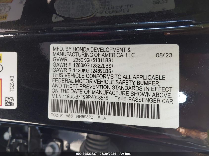 2023 Acura Tlx Type S - Hp Wheel And Tire VIN: 19UUB7F99PA003575 Lot: 39523837