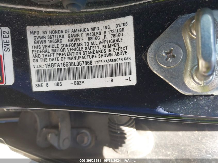 1HGFA16538L057868 2008 Honda Civic Lx