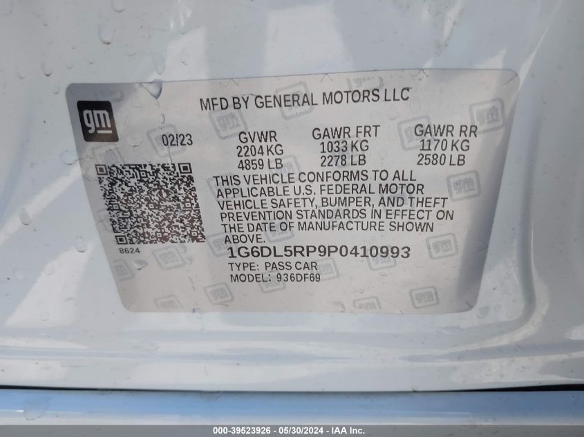 2023 Cadillac Ct4-V V-Series Blackwing VIN: 1G6DL5RP9P0410993 Lot: 39523926