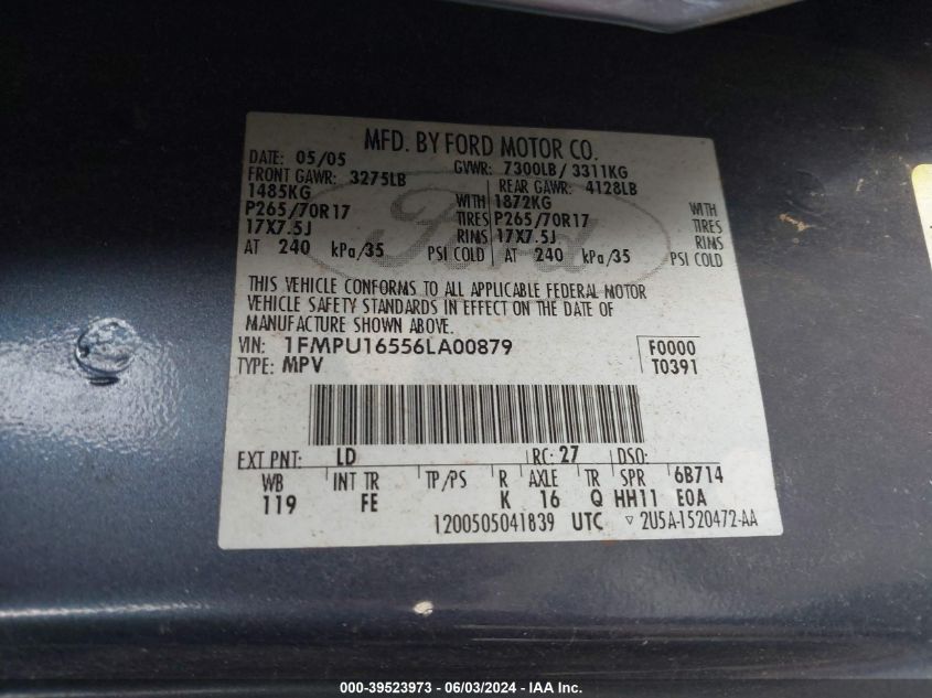 2006 Ford Expedition Xlt/Xlt Sport VIN: 1FMPU16556LA00879 Lot: 39523973