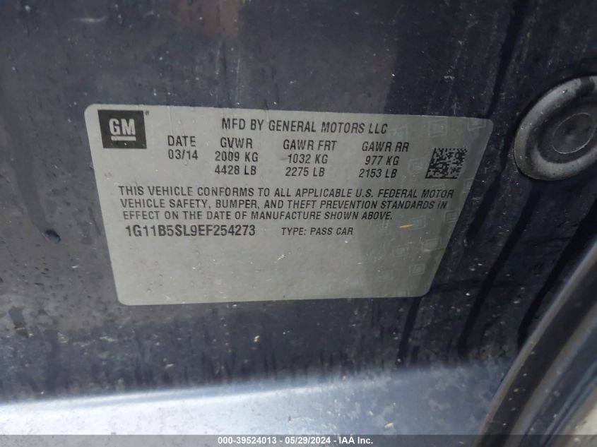 2014 Chevrolet Malibu 1Ls VIN: 1G11B5SL9EF254273 Lot: 39524013