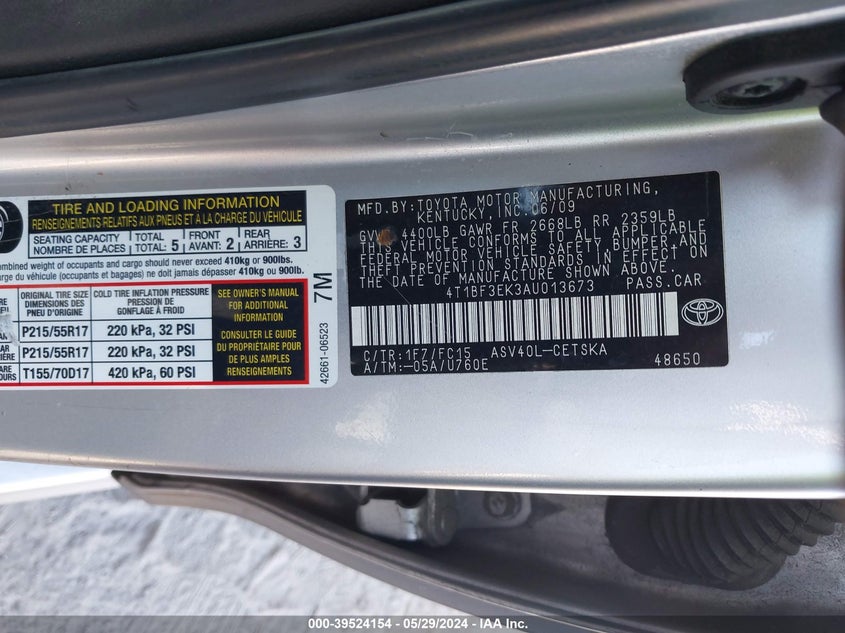 2010 Toyota Camry Se VIN: 4T1BF3EK3AU013673 Lot: 39524154