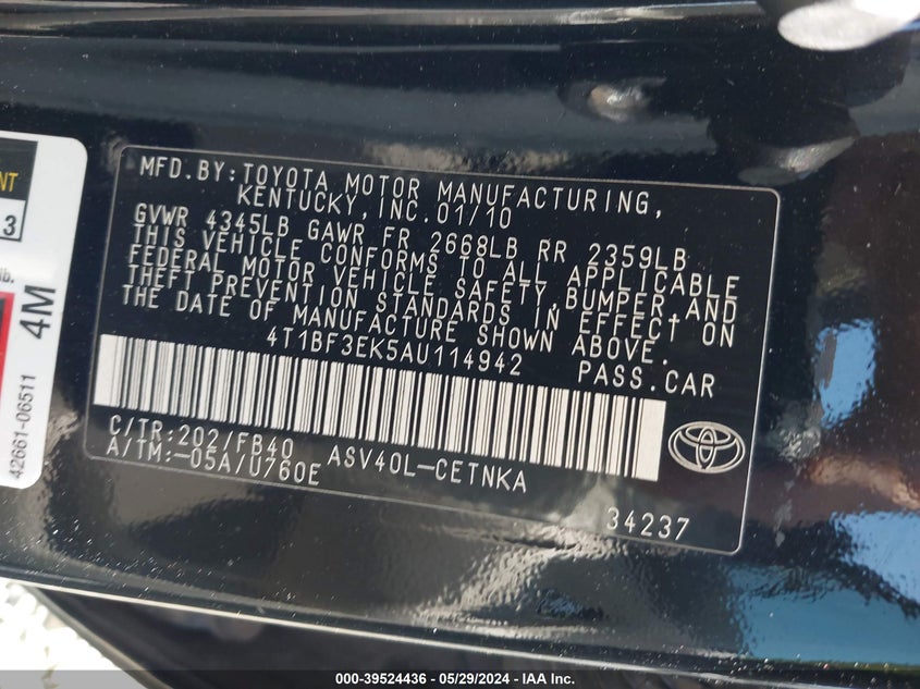 2010 Toyota Camry Le VIN: 4T1BF3EK5AU114942 Lot: 39524436
