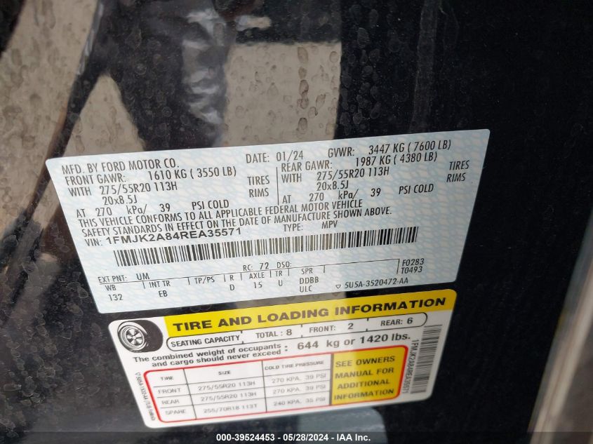 2024 Ford Expedition Limited Max VIN: 1FMJK2A84REA35571 Lot: 39524453