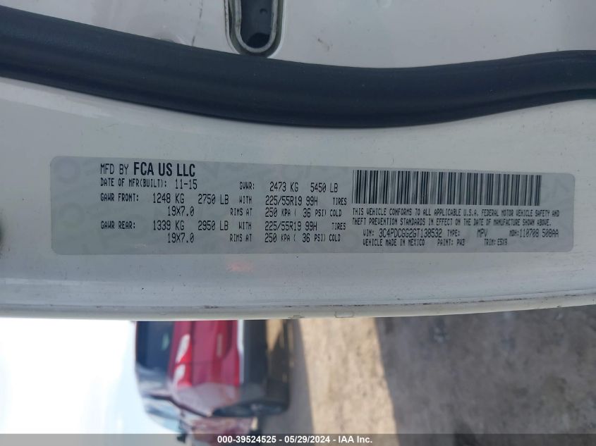 2016 Dodge Journey Crossroad VIN: 3C4PDCGG2GT138532 Lot: 39524525