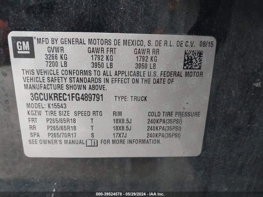 2015 CHEVROLET SILVERADO 1500 2LT - 3GCUKREC1FG489791